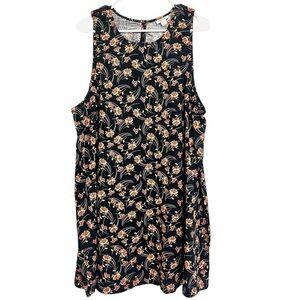 2/$15 ANA - Black & Orange Floral Sleeveless Mini Dress | Size XL | Swing Fit